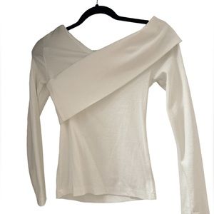 Cross Off Shoulder Deep V Neck Ribbed Knit Slim Wrap Tee Shirt size Medium